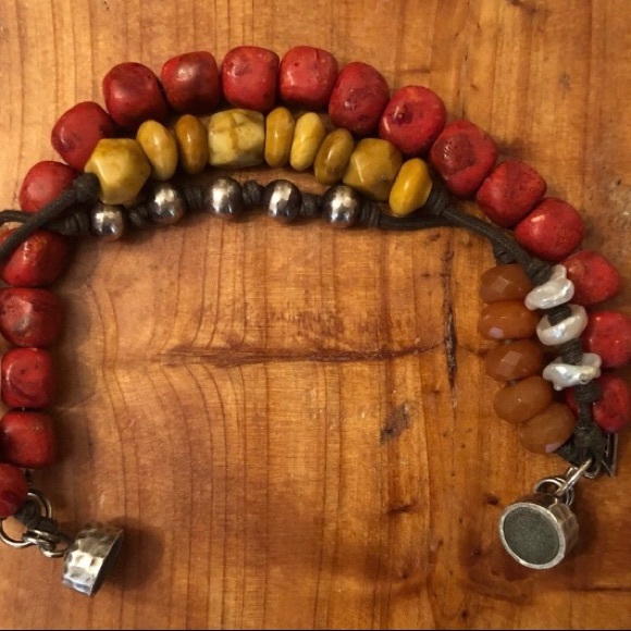 Vintage Silpada Sterling Silver Pearl Coral Jasper Magnetic Clasp Bracelet B1423 - Picture 7 of 8